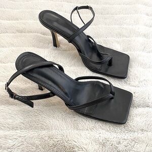 Black Square Toe Heels with Ankle Strap Size 9